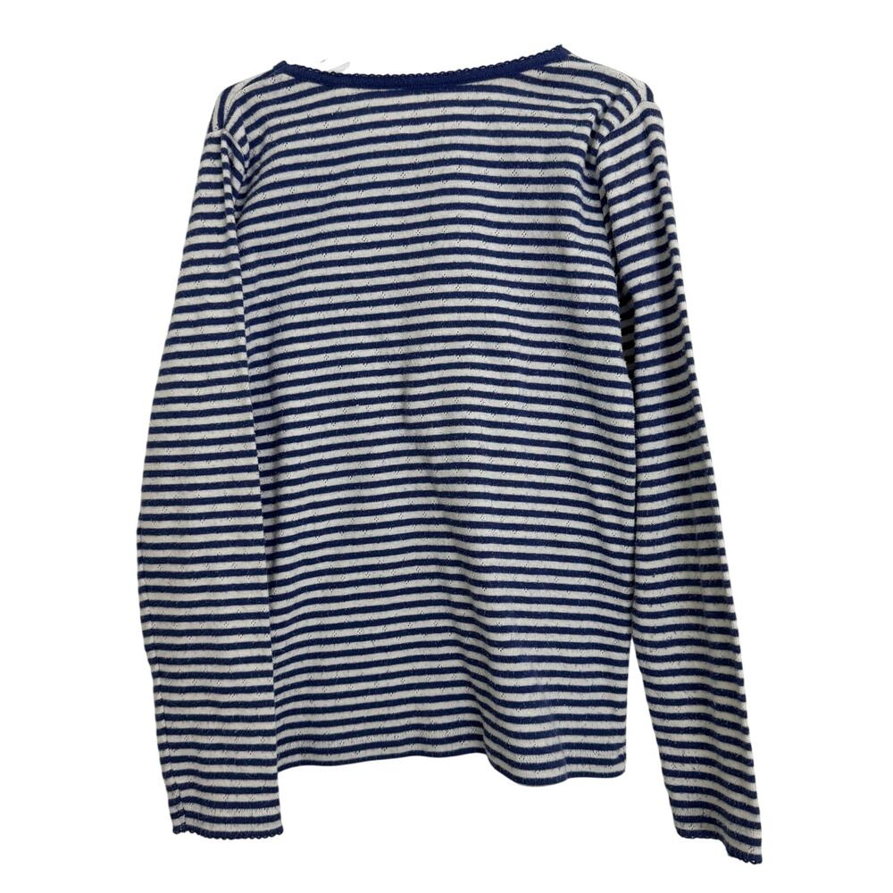 Mini Boden size 9-10 Blue and White Stripe Pointelle Top - Picture 2 of 3